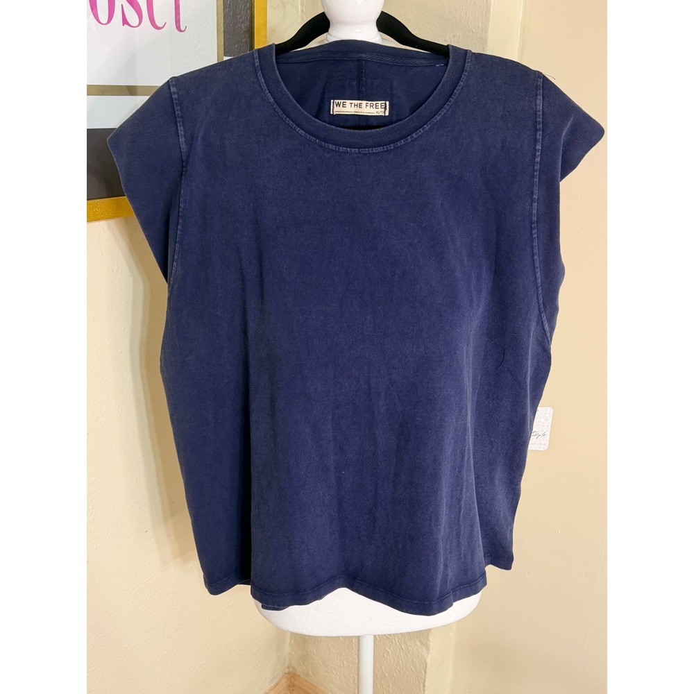 We The Free Free People Flutter Shoulder Muscle Tee Navy Blue XL OB2441188